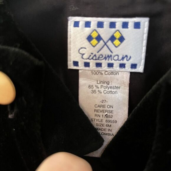 Florence Eiseman Black Velvet Snowman Longall Overalls Romper Boys 6 Months NWT - Picture 7 of 13